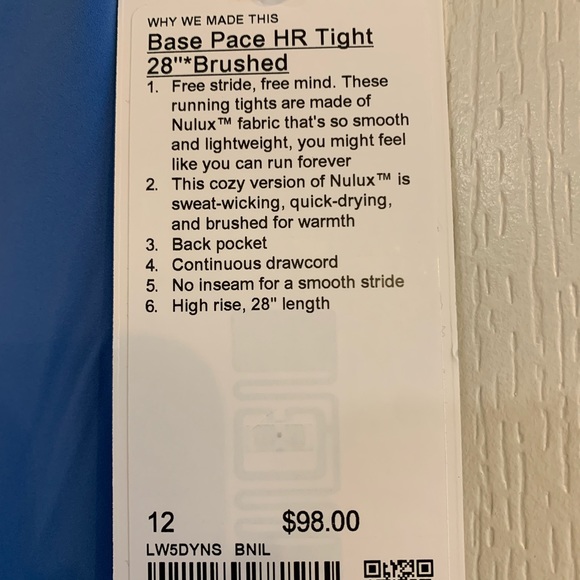 Lululemon base pace high-rise running tight 28” - Picture 2 of 4